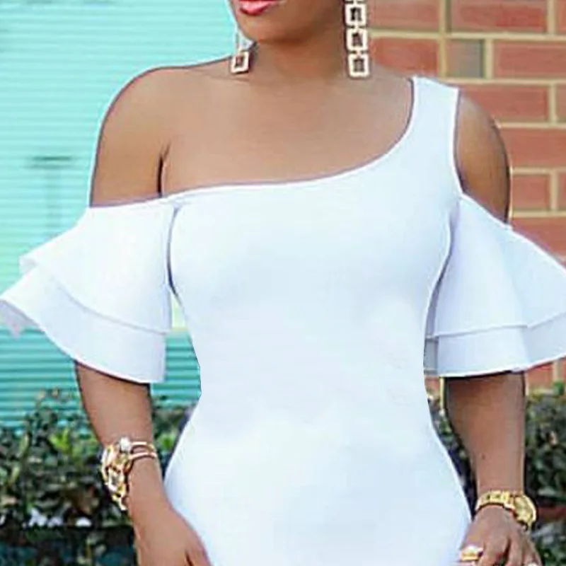 Женское облегающее платье белые вечерние платья на одно плечо с оборками