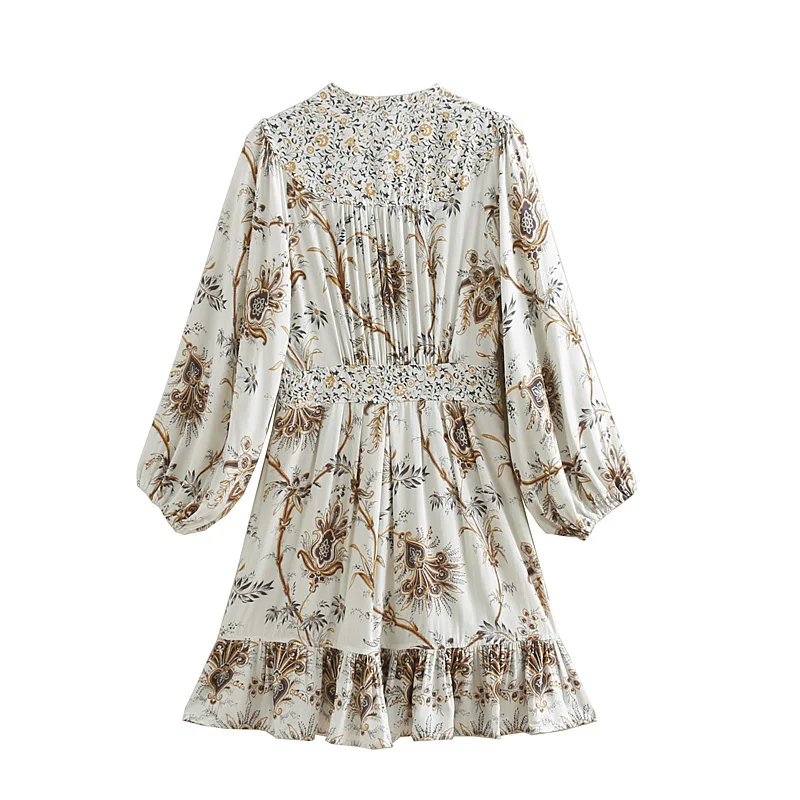 2019 женское прерия ШИК с v-образным вырезом в стиле пэчворк принтом оборками