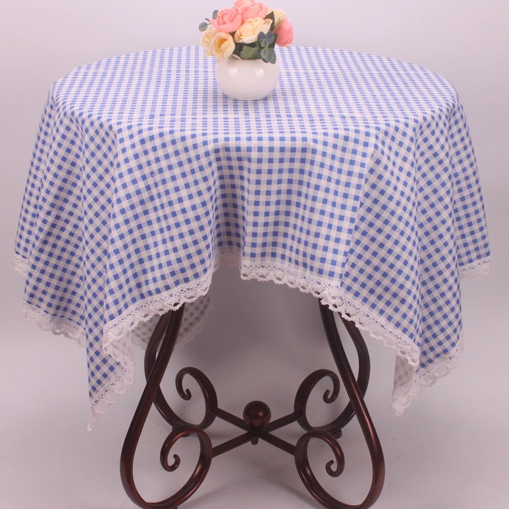 

CURCYA Customize Blue Plaid Tablecloths Simple Tea Table Cloth Cotton Linen Nordic Household Square Rectangle Coffee Table Cover