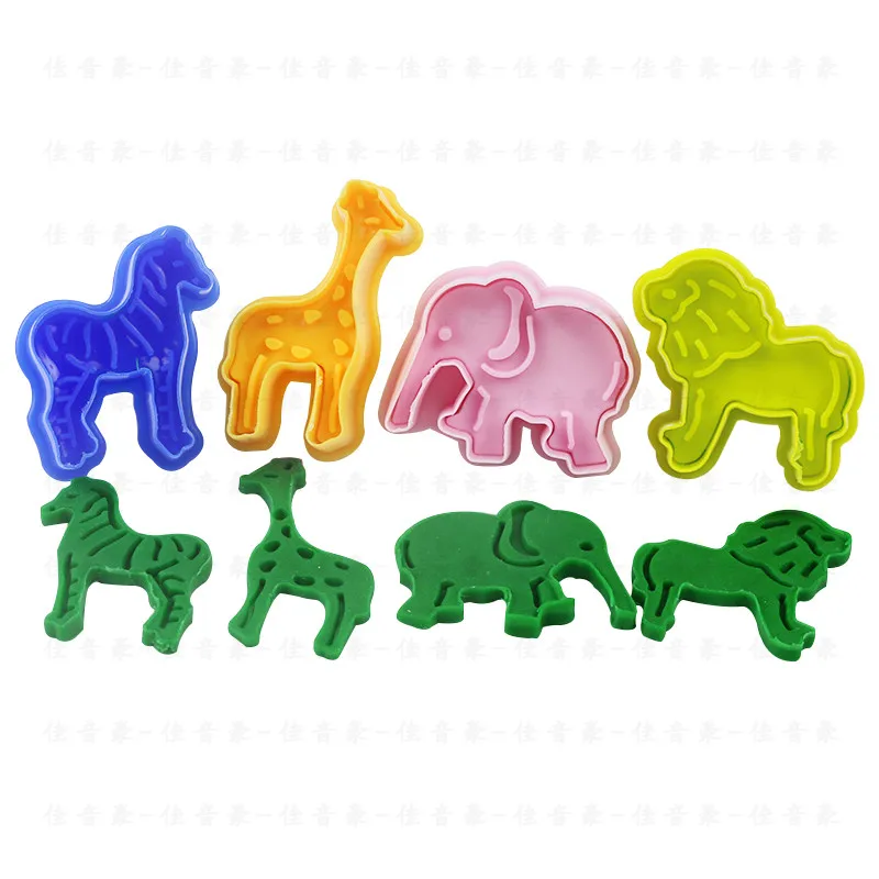 

4Pcs Zoo Animal Shape Lion Giraffe Zebra Elephant Cookie Biscuit Plunger Cutters Mold Cake Decorating Baking Tools Sugarcraft