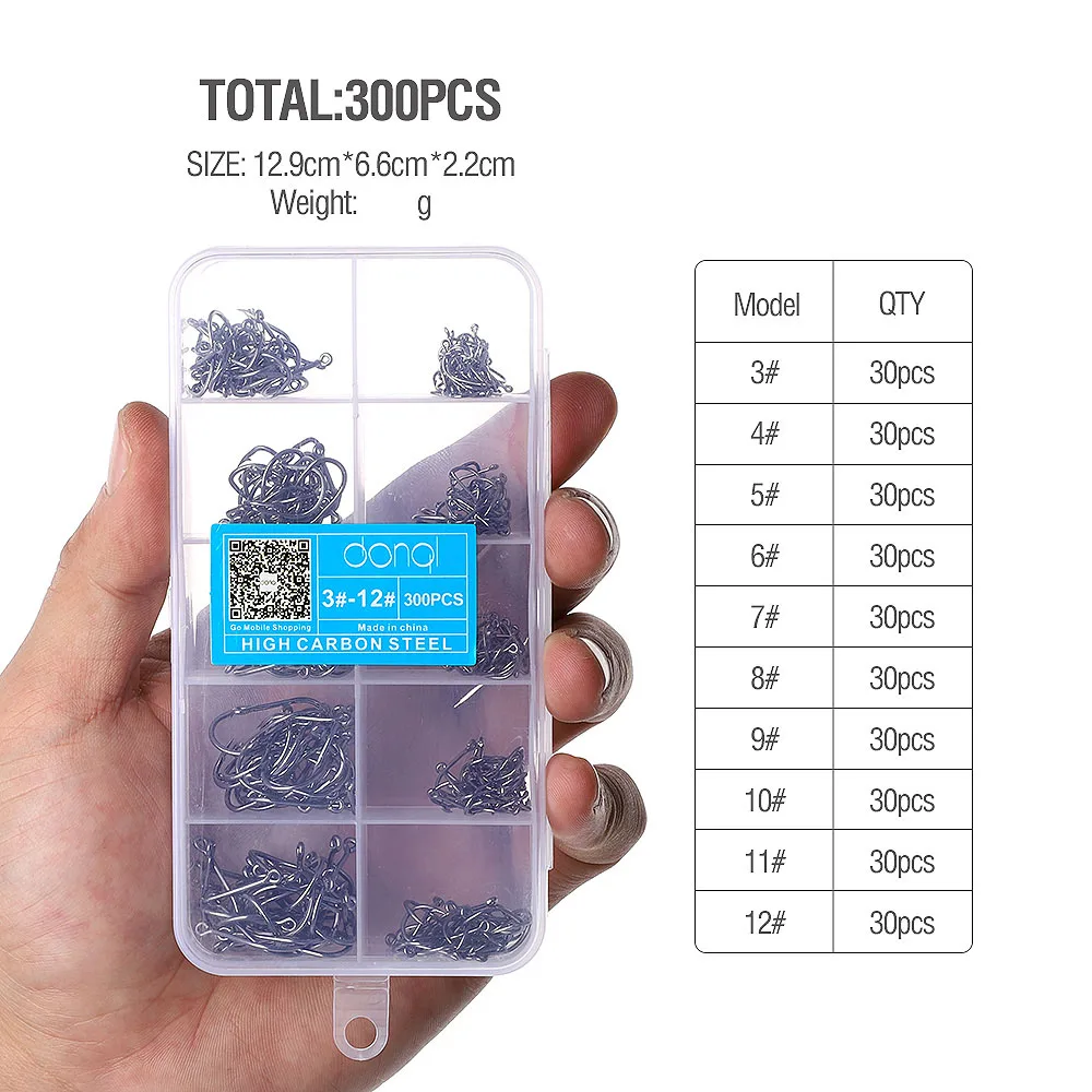 300pcs Black DONQL 200-700 шт. рыболовные крючки с колючей спинкой одинарный круглый рыболовный крючок 3#-12# Высокоуглеродистая сталь Карп муха крючок для морской рыбалки аксессуары - Цвет: 300pcs Black