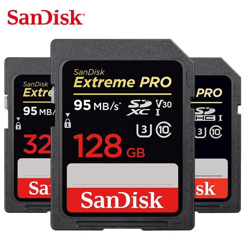 Двойной флеш-накопитель SanDisk Extreme PRO SD карты 256 ГБ 128 Гб 64 ГБ 32 ГБ оперативной памяти, 16 Гб встроенной памяти Class 10 SDXC карты памяти SDHC карты памяти 95 МБ/с. для цифровых фотоаппаратов с защитой от краж