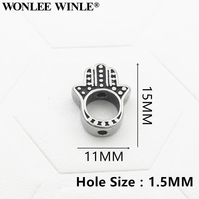 Wonlee Winle Stainless Steel Small Hole Retro HAMSA Hand Bead Charm For DIY Men&amp;Women String Bracelet Jewelry Making on. - Чарм из нержавеющей стали с маленьким отверстием в ретро-стиле руки Хамсы для создания браслетов на руку мужчин и женщин мет
