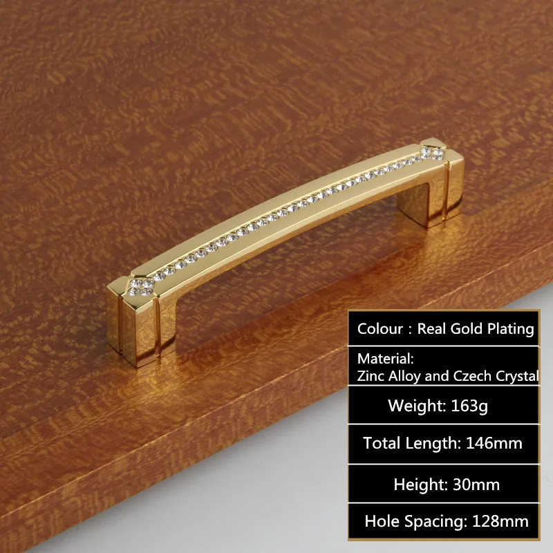 Hole Spacing 128mm 24K реальные золотые или хромированные Чешские Хрустальные Ручки для ящиков шкафа ручки для двери шкафа мебельные ручки - Цвет: Hole Spacing 128mm