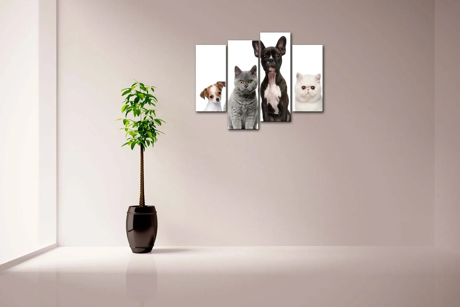 4 фото в рамке настенные художественные фотографии милые собаки кошки холст