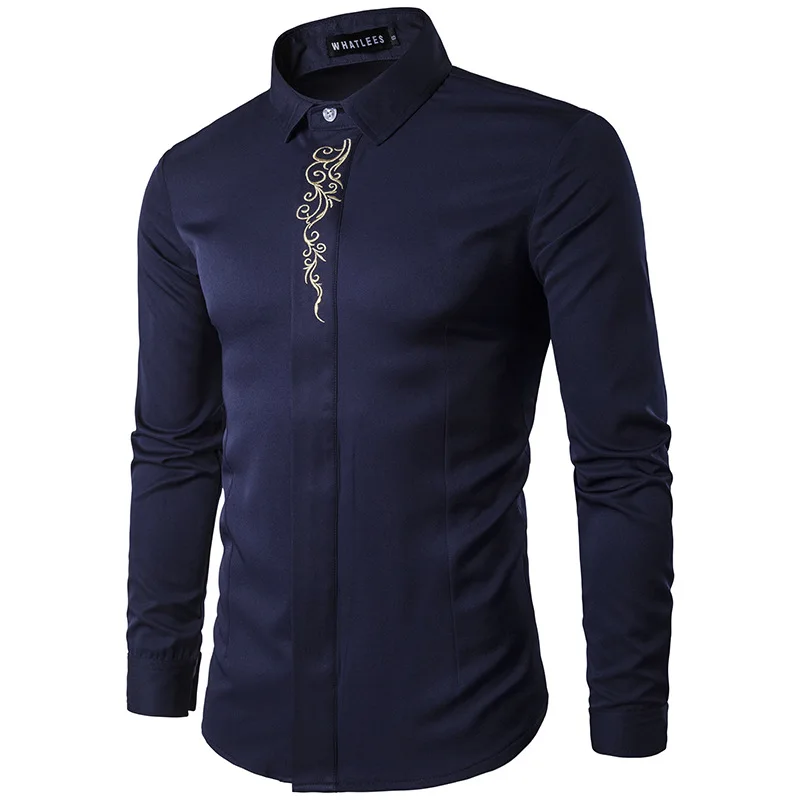 Рубашка MarKyi мужская с вышивкой модная сорочка Slim Fit Повседневная длинным рукавом