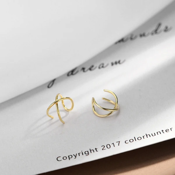 X Cross Golden 2 шт./пара реальные 925 пробы Серебряные серьги для Для женщин девушка серебряные/Золотые для ушей манжеты из нержавеющей стали, не пирсинг клипсы - Окраска металла: X Cross Golden
