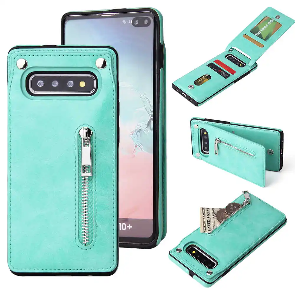 Green Вертикальный флип-чехол на молнии для samsung Galaxy S10, S9, S8 Plus, S10E, Note 9, 8, чехол, кожаный держатель для карт, Роскошный кошелек, сумка для телефона - Цвет: Green
