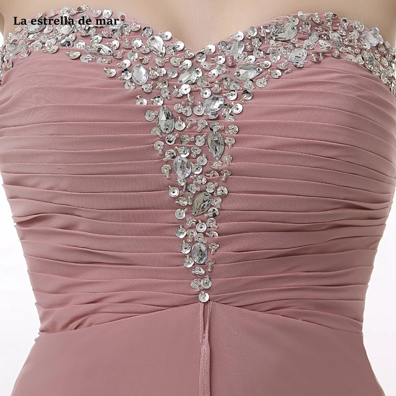 

Blush pink bridesmaid dress new chiffon crystal sexy sweetheart A Line vestidos fiesta boda long kleid hochzeitsgast