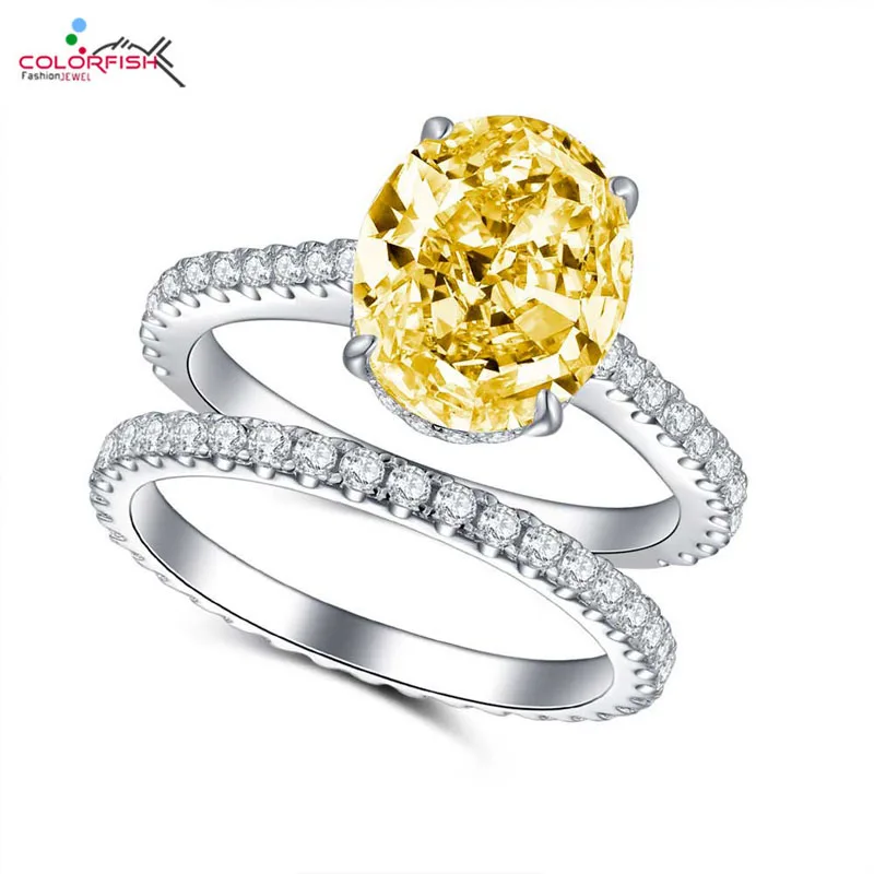 COLORFISH роскошные 4 ct Solitaire овальное кольцо из натуральной 925 пробы серебряные