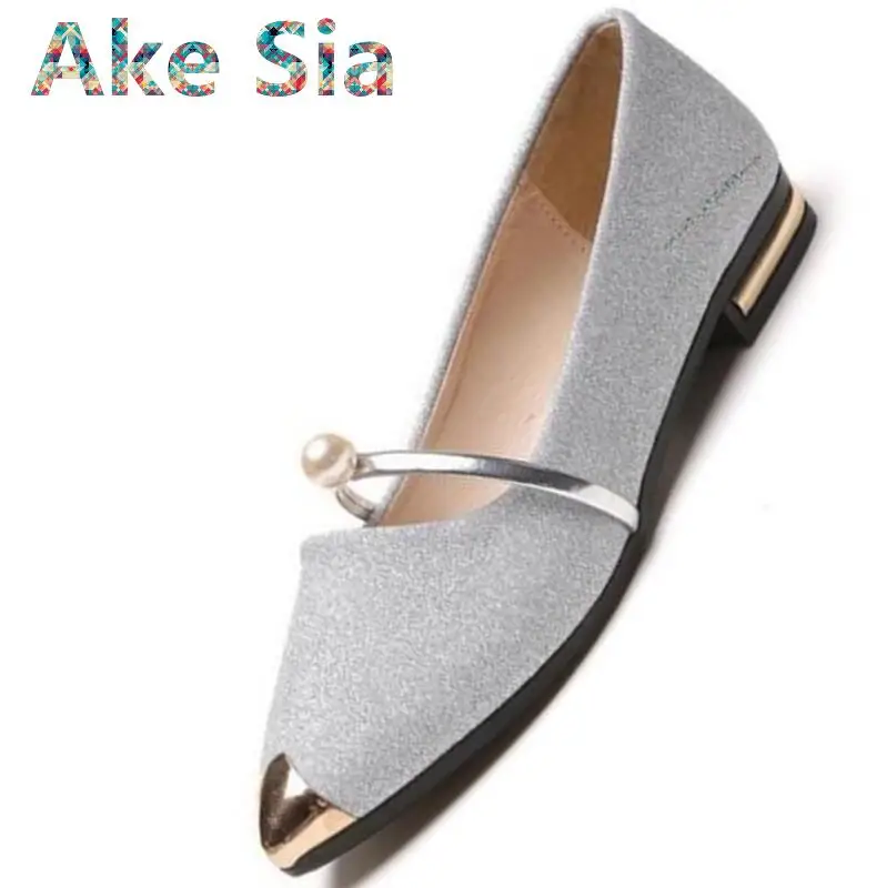 0 Осенняя обувь на плоской подошве новых диких Мелкий рот блестки жемчуг мягкий