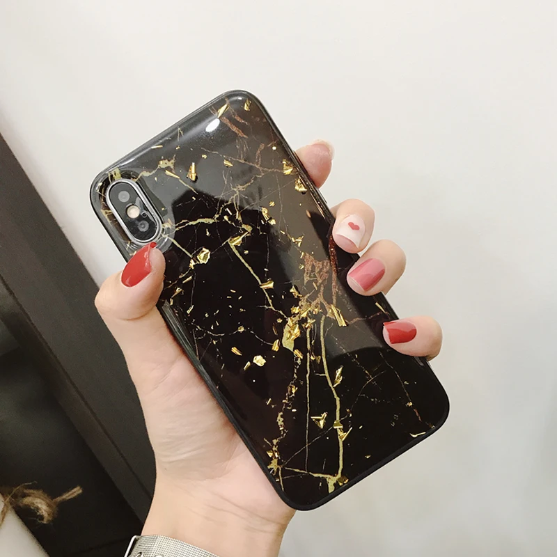 Мраморная Золотая фольга Чехол для iPhone 7 8 X XS MAX 10 XR 6 S Plus XSMAX модная мягкая задняя