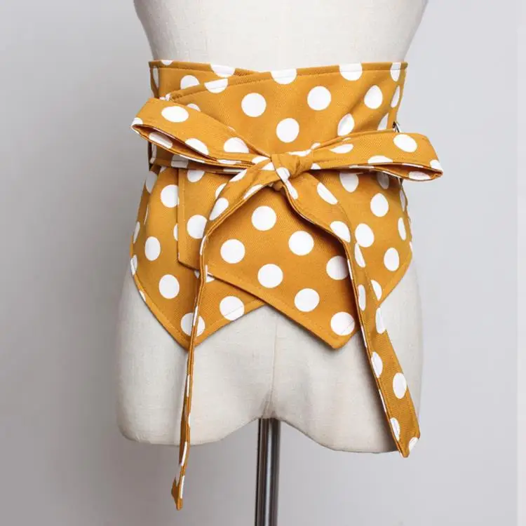 3 Vintage Dot Print Cummerbund Women Fashion Bandage Bow Chain Wide Belts for Women Pearl Buckle Belt Women's Clothing Accessories - Цвет: 3
