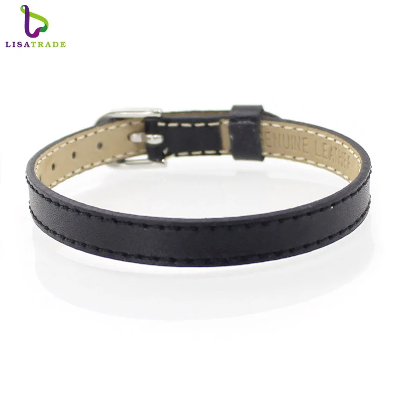 Black 8 мм браслет из натуральной кожи DIY браслет подходит 8 мм скользящие подвески/Скользящие буквы для женщин и мужчин ювелирные изделия высокого качества LSBR016 - Окраска металла: Black