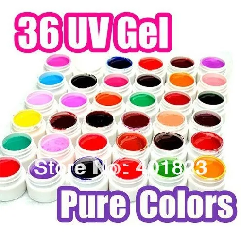 Бесплатная доставка Чистый цвет УФ гель набор 36 цветов Гель лак для ногтей