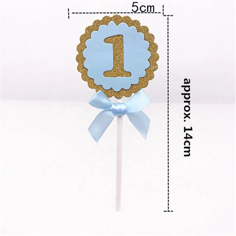 5/10pcs Торт топпера розовый и голубой номер 1 Топпинг для кексов Baby Shower 1st год Дети