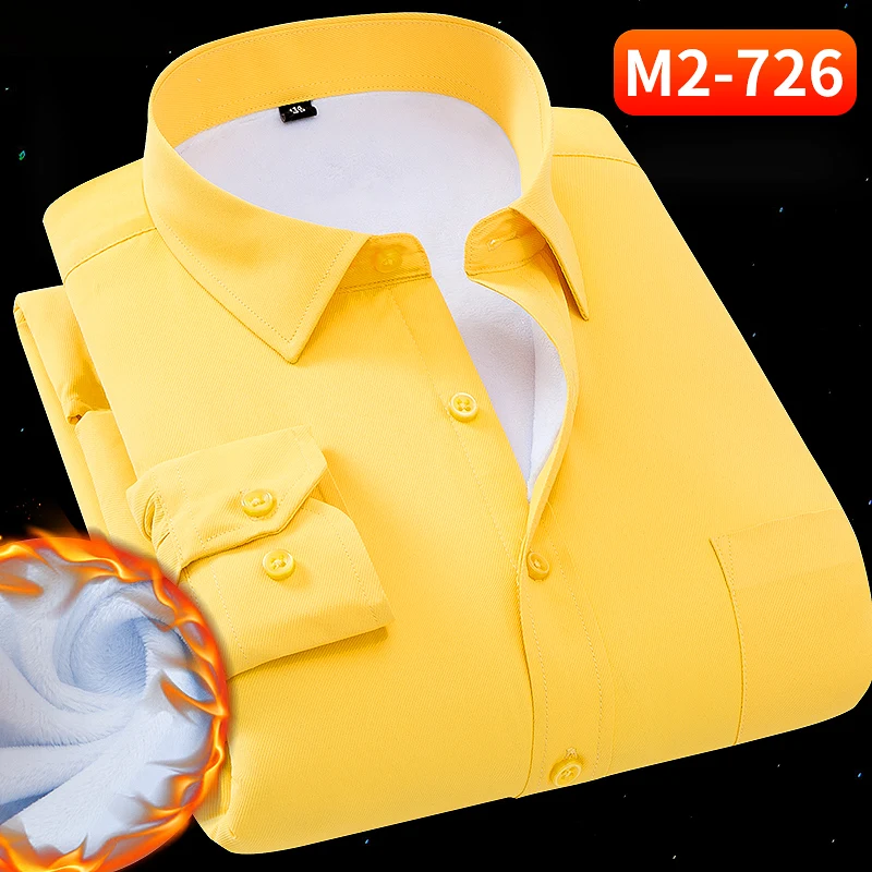 Yellow Негабаритный 8XL 7XL 6XL 5XL 4XL зимние теплые мужские s Рубашки Свободный длинный рукав Толщина саржевый гладкий белый желтый платье Мужская Рабочая одежда - Цвет: Yellow