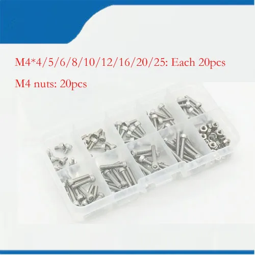 

m4 screw 1Set M4 screws m4 bolts Hex Socket round Head stainless steel Screws nuts Fastener with Box Assortment Kit