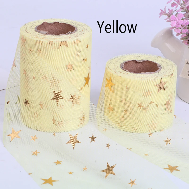 Yellow 10 см 25 ярдов ЗВЕЗДА рулон тюля с блестками сетки катушки органзы ленты для юбка-пачка «сделай сам» Baby Shower День рождения Свадьба партия настольная дорожка Декор - Цвет: Yellow