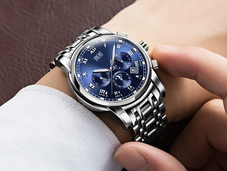 Часы ANGELA BOS мужские с маленьким циферблатом рабочие водонепроницаемые