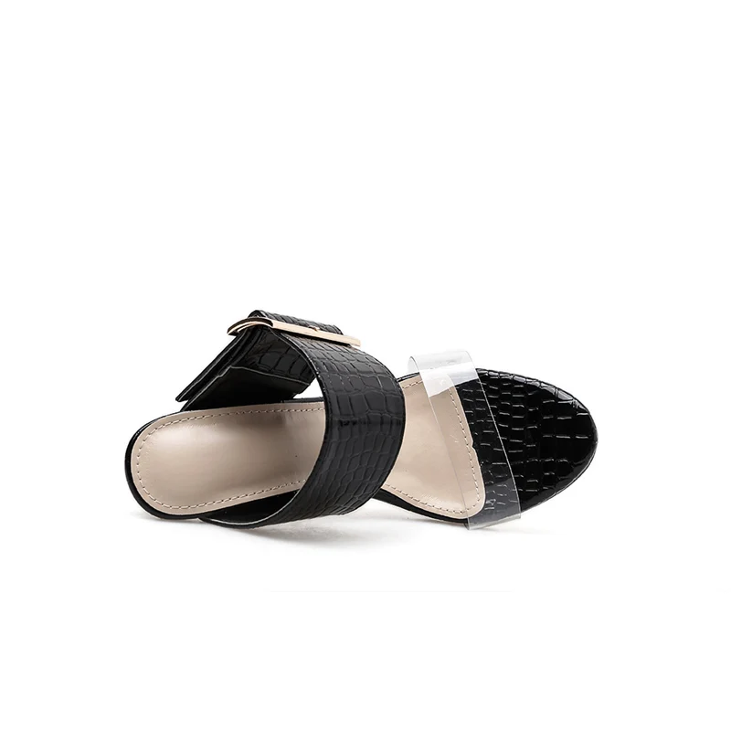 Женские прозрачные Шлепанцы из ПВХ на высоком каблуке 11 см с пряжкой модная обувь