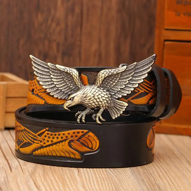 

2020 new arrival high quality leather belts for women plate buckle punk eagle model fashion belt cowboy mens waist strap jeans