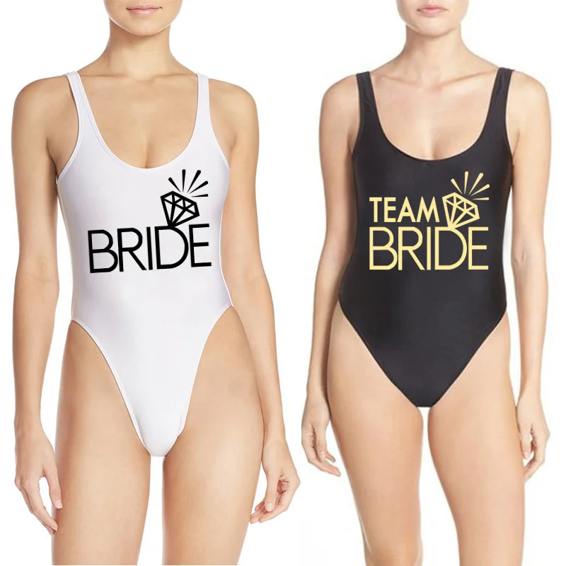 Женский купальник с бриллиантами TEAM BRIDE 2020 Цельный летняя пляжная одежда высоким