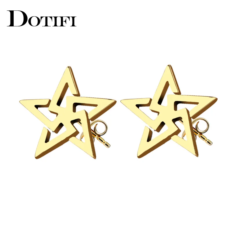 DOTIFI Stainless Steel Stud Earring For Women Man Pretty Pentagram Gold And Silver Color Lover's Engagement Jewelry | Украшения и