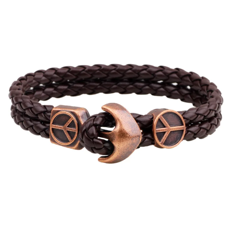 Hot new design fashion Serpentine 2 layer Leather Bracelet Jewelry stylish Peace anchor For wmen pulseiras de couro masculina | Украшения и