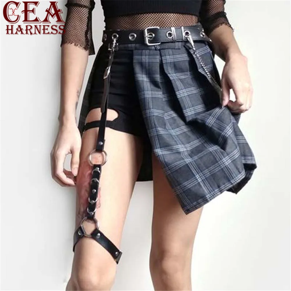 CEA.HARNESS пикантные женские Learther жгут Harajuku один ремешок клип кожа Панк подтяжки Регулируемый носок ручной работы подвязки