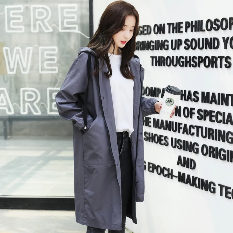Демисезонный Тренч 2019 новый плюс Размеры ветровка с капюшоном длинный плащ