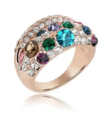 

Luxury Gold Color Colorful Stones Rings accessories Crystals From Swarovski Jewellery Valentine's day Gift