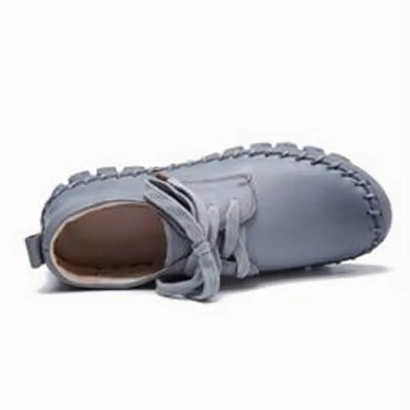 

2020 Spring Handmade Genuine Leather Flat Shoes Female Casual Shoes Women Flats Woman Lace Up Driving Shoes plus size 40