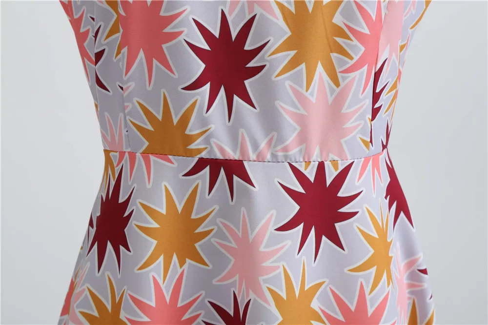 BacklakeGirls Printing Flower Satin Cocktail Dresses Sleeveless Cocktail Dress Colorful Knee Length With Sashes