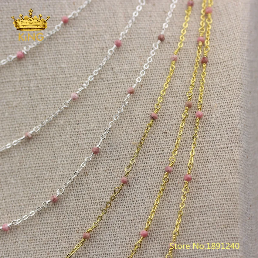 5meters Natural Rhodonite Stone Faceted Round Loose Beads Chain Plated Gold/Silver Connectors Rosary Chains Crafts Chokers ZJ260 | Украшения