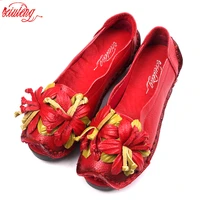 xiuteng new national wind flowers handmade genuine leather shoes women retro soft bottom flat shoes summer canvas ballet flats