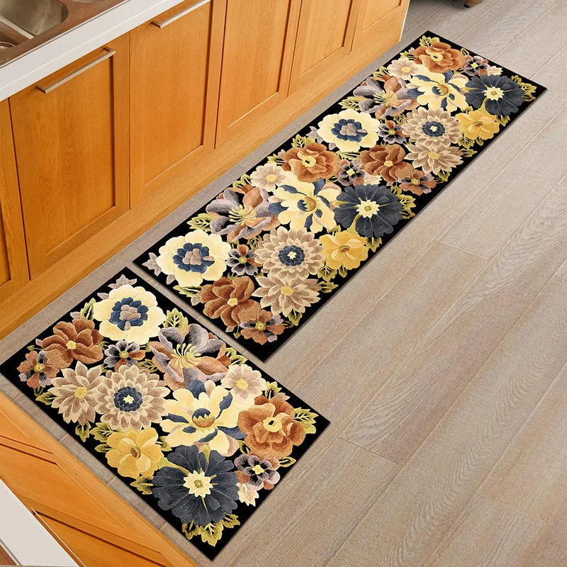 Цветочный принт кухонный коврик Противоскользящий для двери коврики улицы