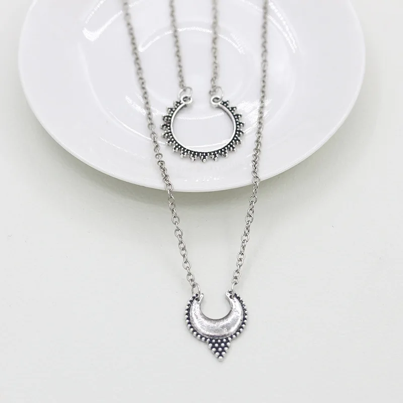 Позолоченные посеребренные полулунные ожерелья для женщин и мужчин двойной