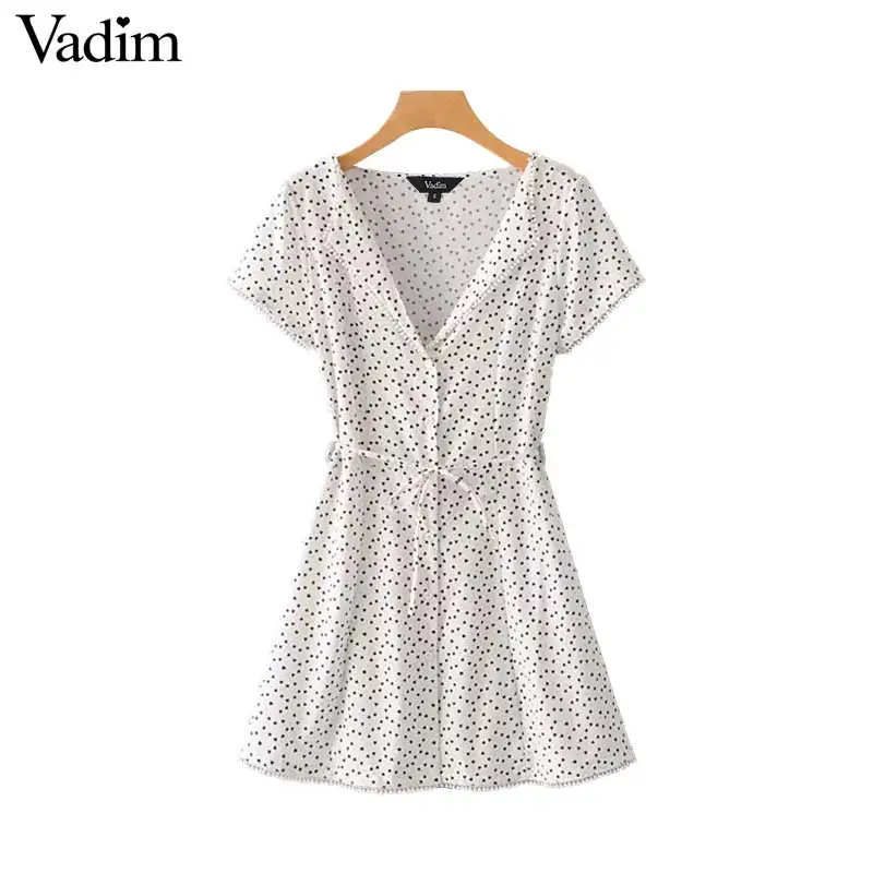 Вадим женские милые сердцу печати мини-платье пикантные V шеи Пояса