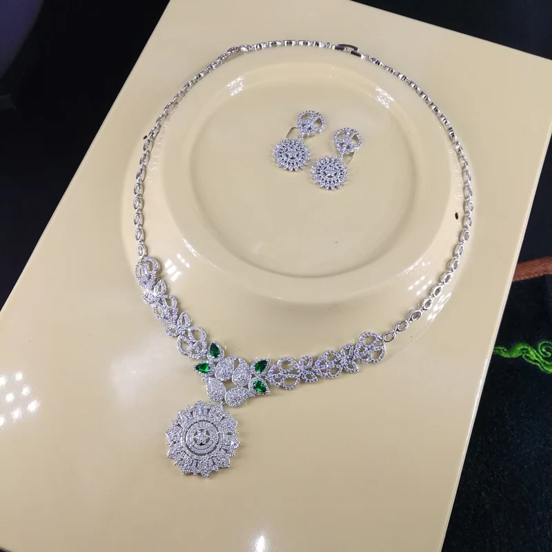 2023 new fashion elegant flower blue/red/green/purple/crystal necklace earring set wedding bride dinner party dress jewelry |