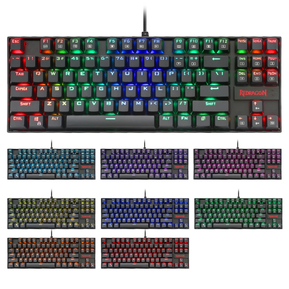Redragon K552 Игровая клавиатура Механическая 87 ключ RGBLED подсветка Механическая компьютерная клавиатура с подсветкой с синими переключателями