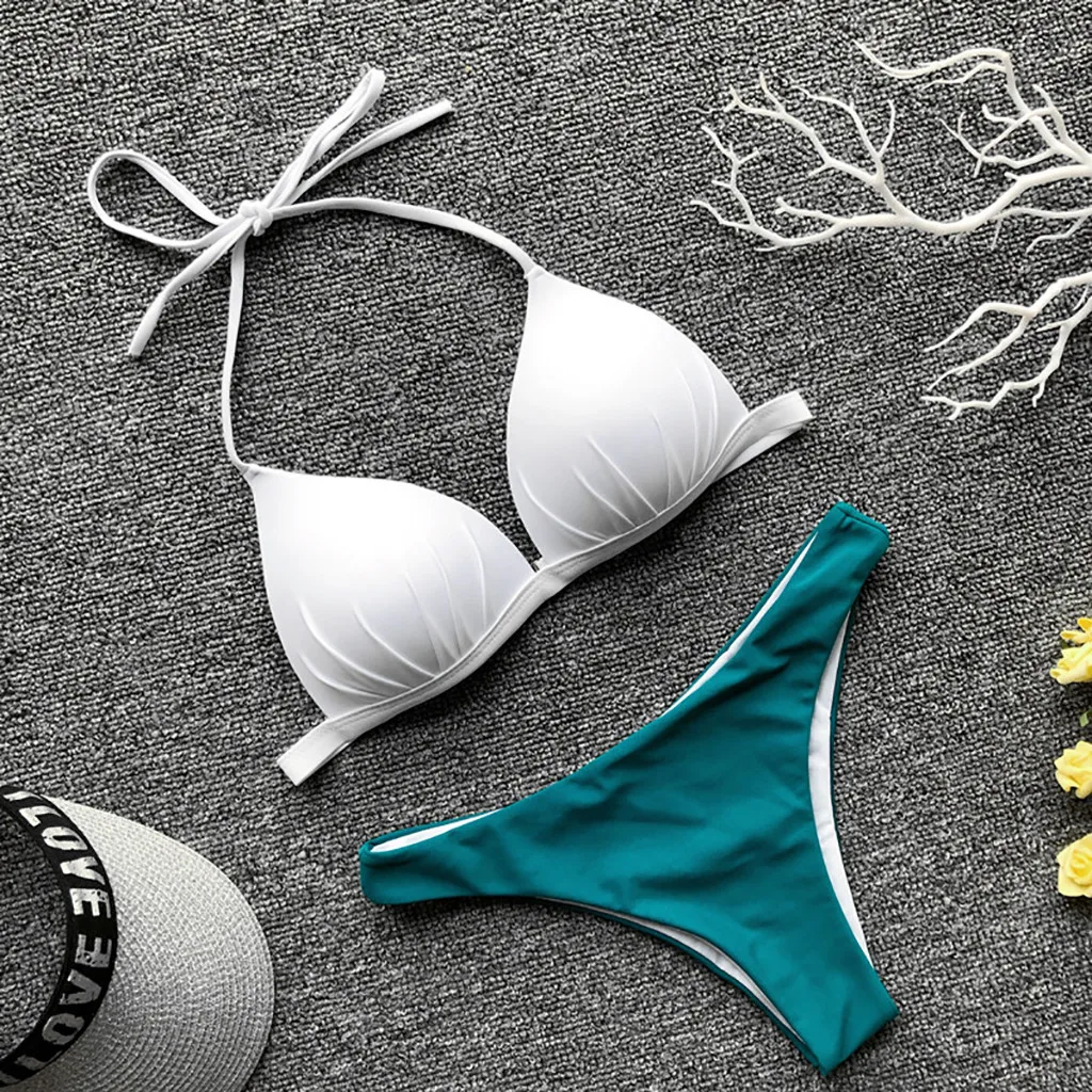 Женское летнее бикини с Лесным Орехом твердый комплект плиссированное