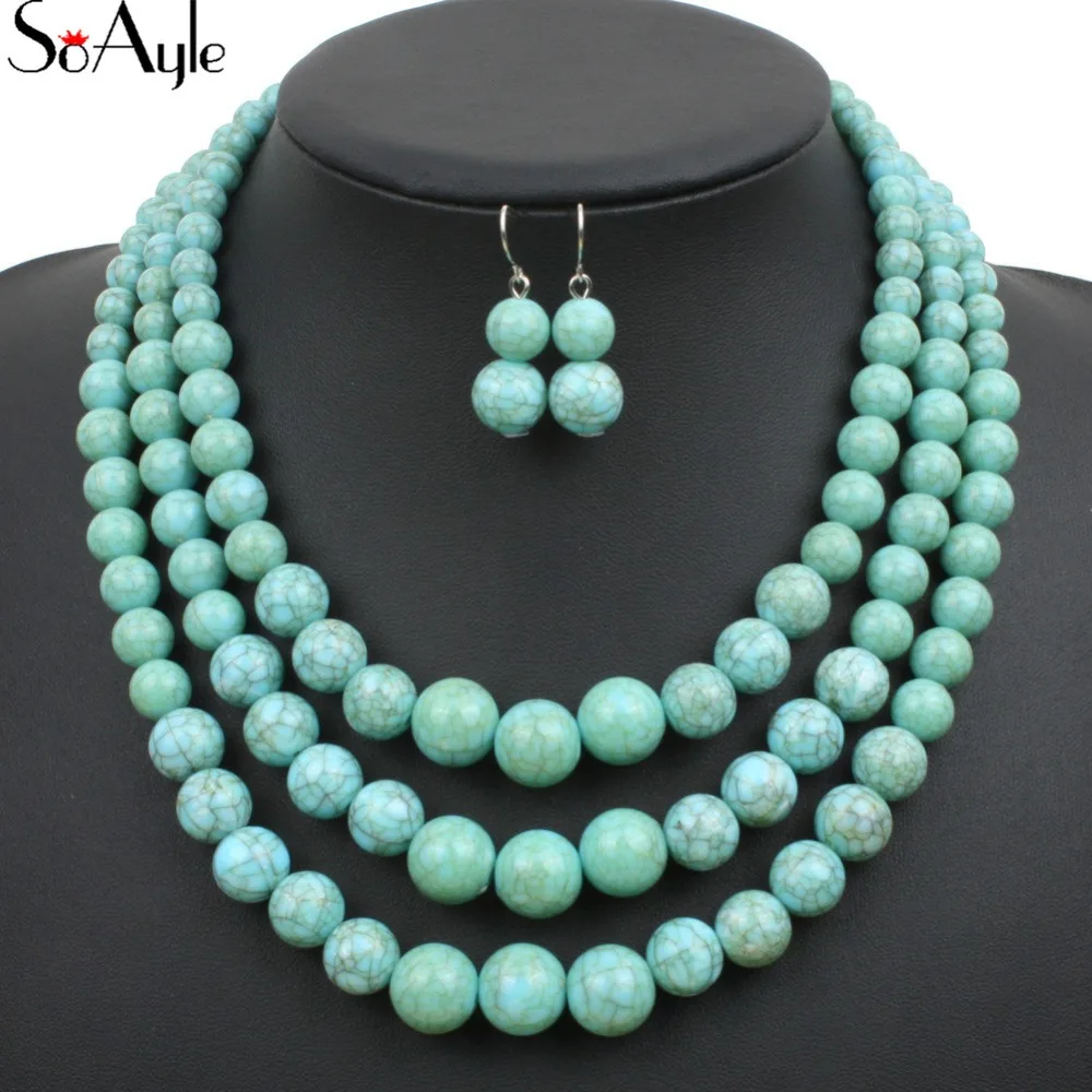 SoAyle модные богемные этнические ювелирные бусы Halsband Amazonite камни Натуральный Druzy