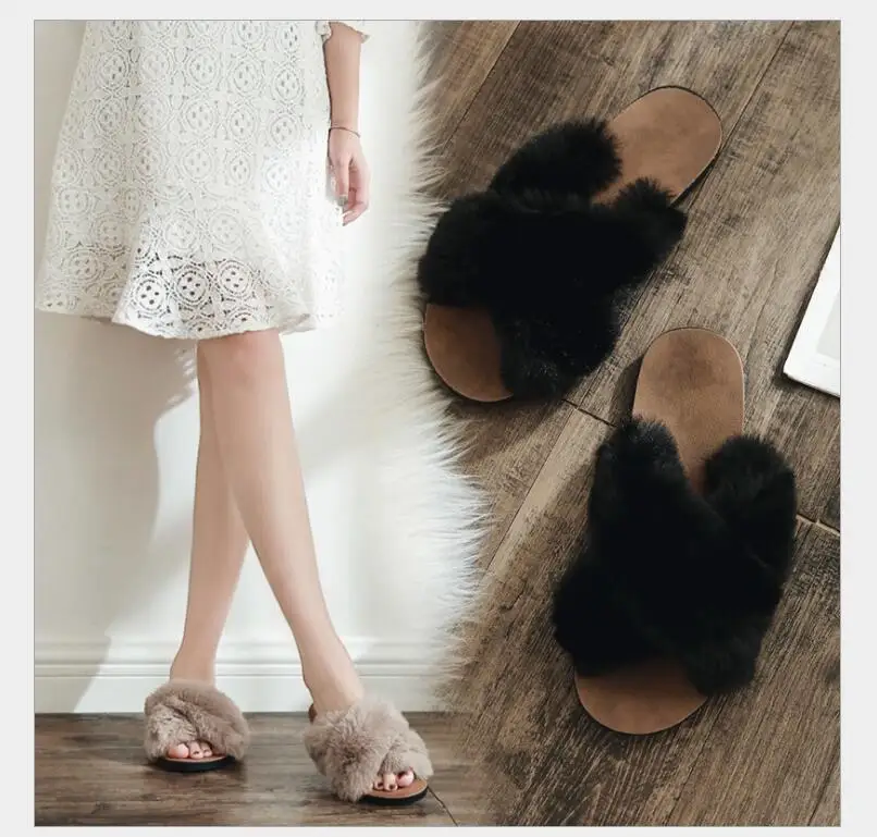 Новинка 2019 тапочки из кроличьей шерсти студенческие без застежки | Обувь