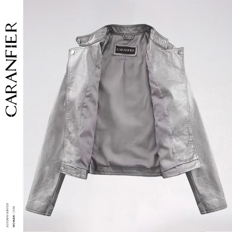 CARANFIER 2018 модная женская элегантная искусственная кожа на молнии байкерская