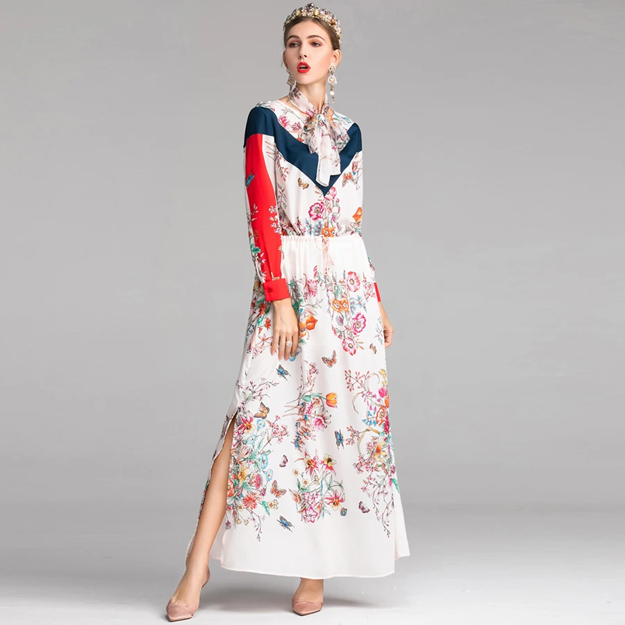 AELESEEN Boho дизайнерское платье XXL 2019 весна лето Morning Glory Цветочное с бантом и разрезом