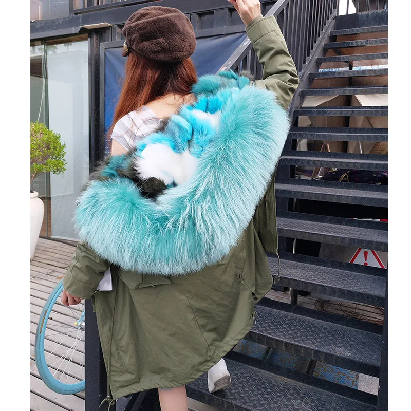 2019 new fashion Woman Jacket Coat Winter women Hood Real Raccoon Fur fox fur liner High Quality | Женская одежда