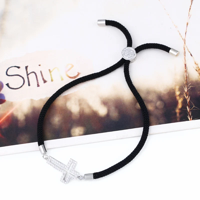 

OCESRIO Fashion Cubic Zirconia Silver Color Cross Bracelet Women Red Thread Charm Bracelet Adjustable armbanden voor brt-a65