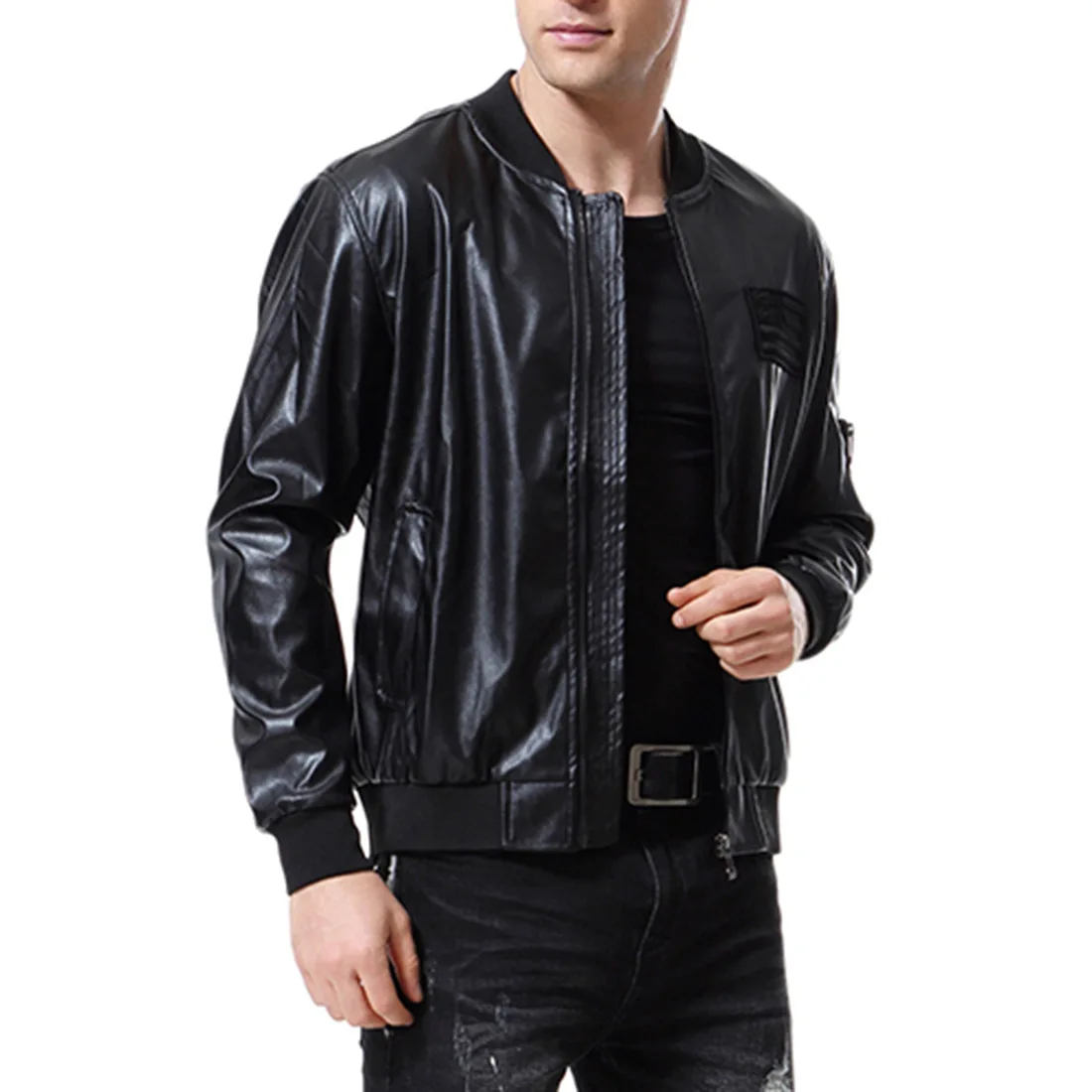 

2018 the new Europe and the United States men's autumn big yards young coat washed PU leather jacket
