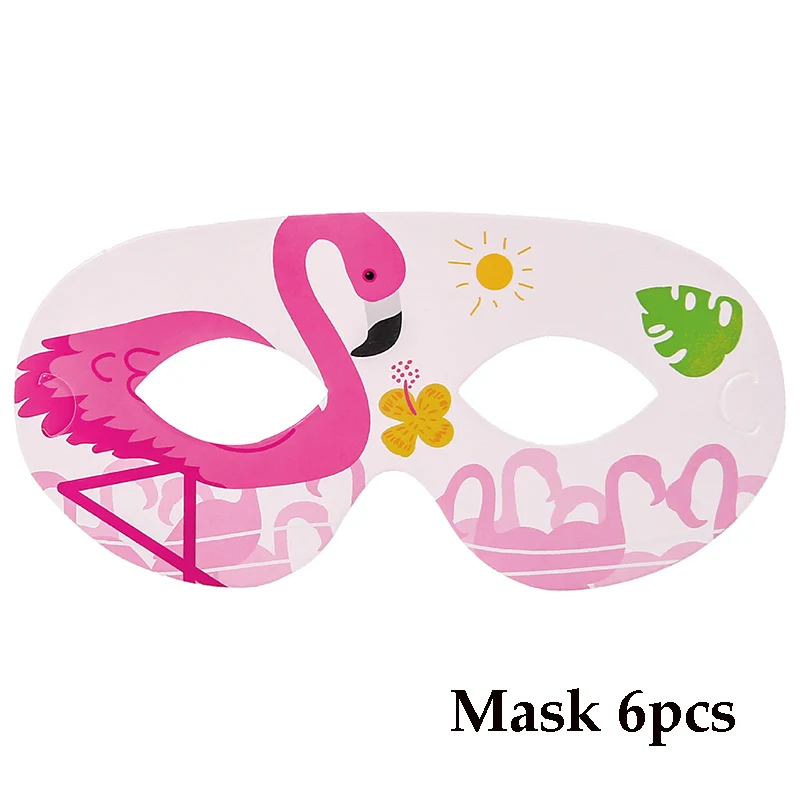 mask 6pcs Фламинго тема одноразовая посуда День рождения украшение детская тарелка чашки шапки скатерть воздушный шар флаг набор соломинок для вечеринок - Цвет: mask 6pcs